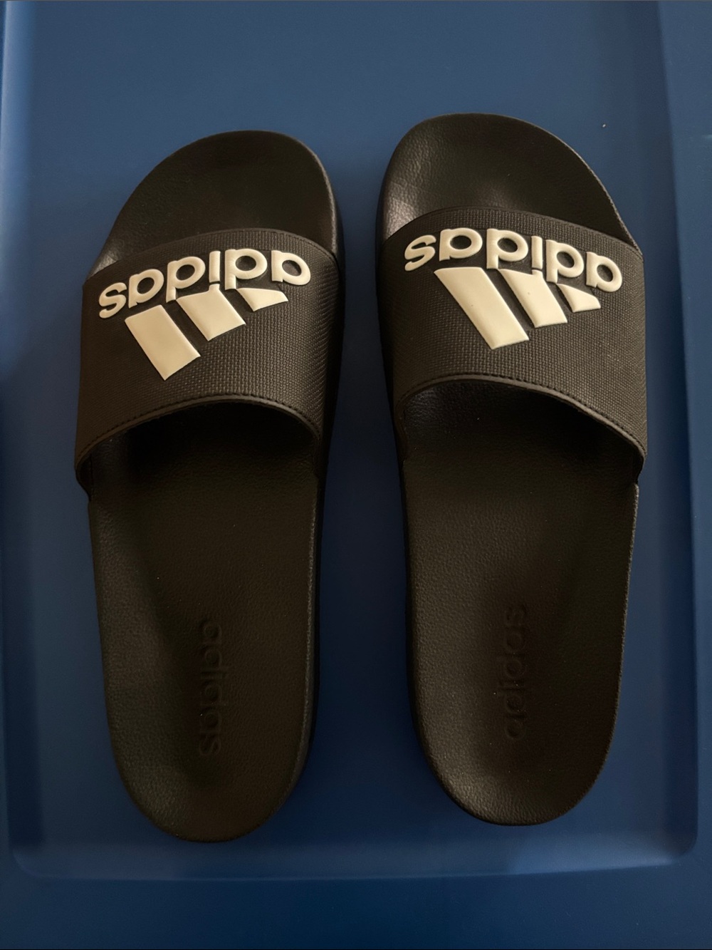 Adidas Black Rubber Slide Sandals with Logo
